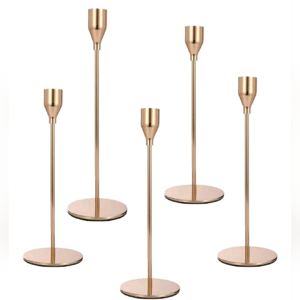 Brand New 6pcs Set Metal Rose Gold Candle Holders